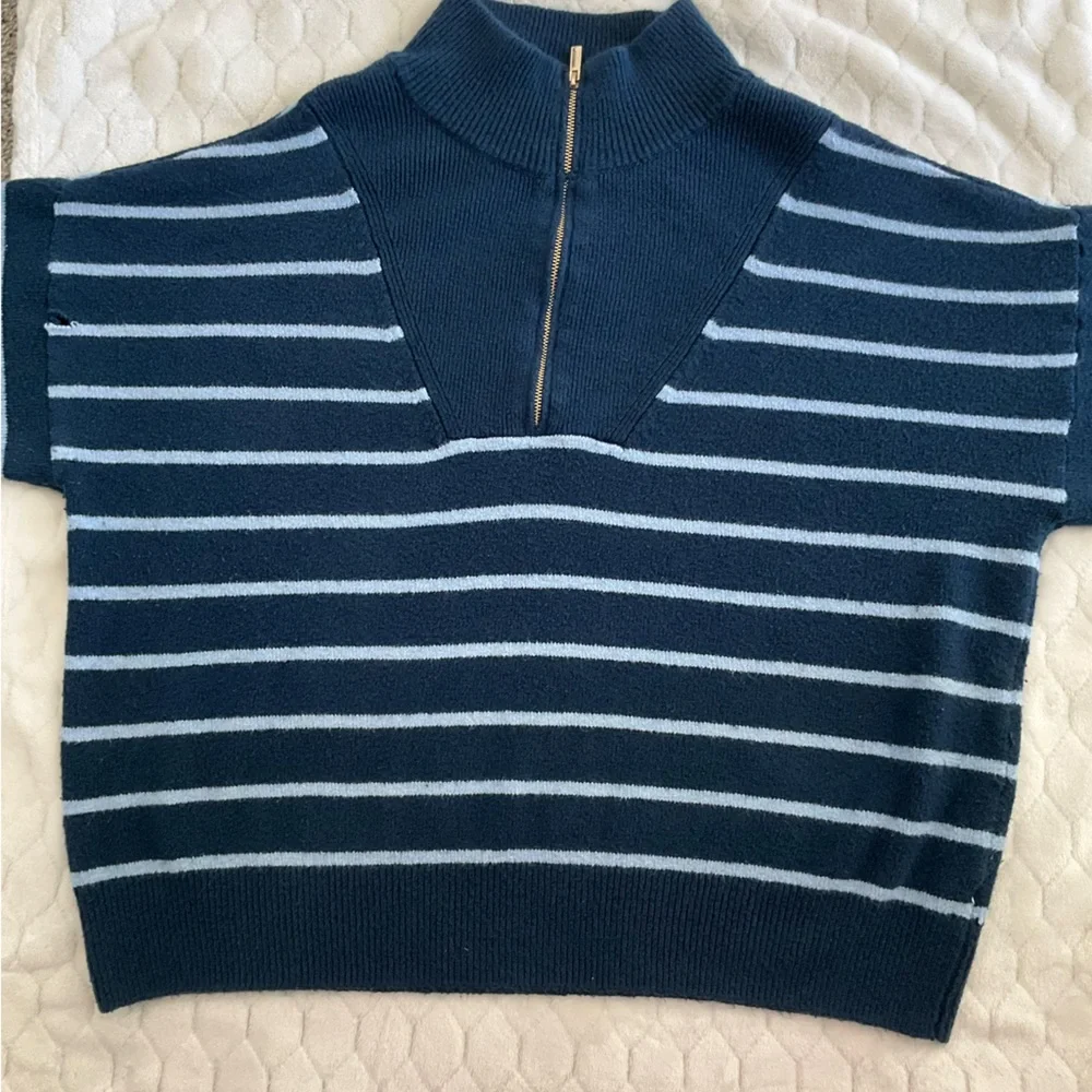 Draper James Navy Striped Half-Zip Pullover with Gold Zipper - Picture 2 of 8